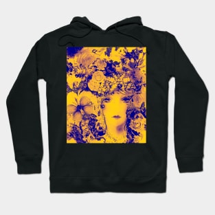 MUSTARD YELLOW AND INDIGO VIOLET ART DECO FLAPPER, BIRDS,BUTTERFLIES AND ROSES Hoodie